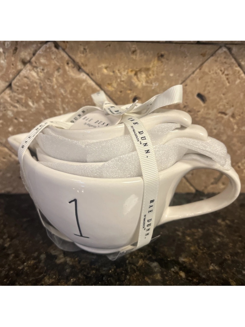Rae Dunn White Ceramic Numbered Measuring Cups with Black Numerals